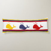 Cute Navy Blue Red Yellow WHALE Striped Lichaamskussen (Achterkant)