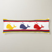 Cute Navy Blue Red Yellow WHALE Striped Lichaamskussen (Voorkant)