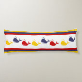 Cute Navy Blue Red Yellow WHALE Striped nautical Lichaamskussen (Achterkant)