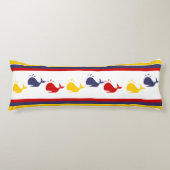 Cute Navy Blue Red Yellow WHALE Striped nautical Lichaamskussen (Voorkant)