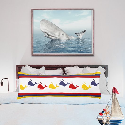 Cute Navy Blue Red Yellow WHALE Striped nautical Lichaamskussen