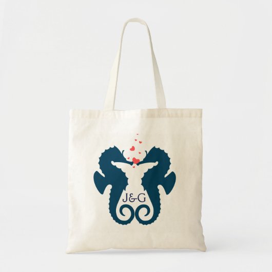 Cute Navy Blue Seapaarden Red Hearts Tote Bag (Voorkant)