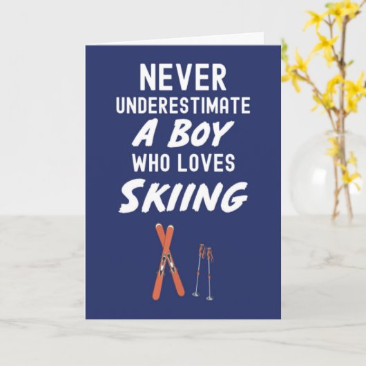 Cute Navy Blue Skiing Cards For Baby Boys Kids Ski Kaart (Gele Bloem)