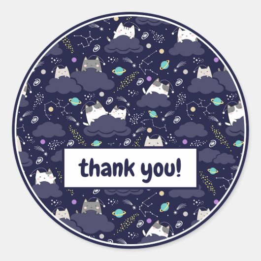 Cute Navy Blue Space Kawaii Cats KittensDank u Ronde Sticker (Voorkant)
