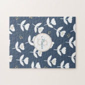 Cute Navy Blue White Floral Monogram Legpuzzel (Horizontaal)