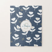 Cute Navy Blue White Floral Monogram Legpuzzel (Verticaal)