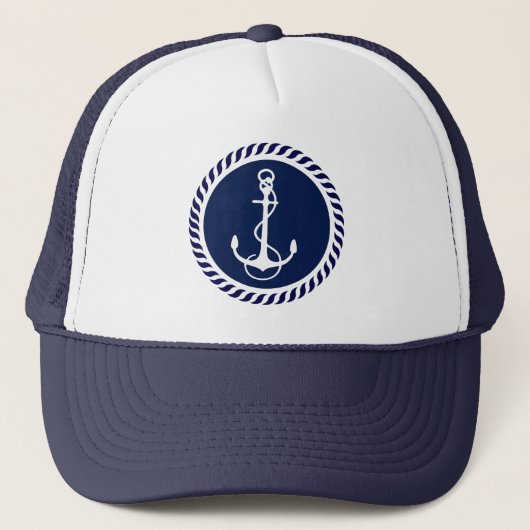 Cute Navy Blue & White Nautical Boat Anchor 2 Trucker Pet (Voorkant)