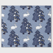 Cute Navy Blue Winter Kerstbomen Snow Wrappin Cadeaupapier (Vlak)