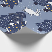 Cute Navy Blue Winter Kerstbomen Snow Wrappin Cadeaupapier (Hoek)