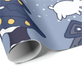 Cute Navy Blue Winter Kerstbomen Snow Wrappin Cadeaupapier (Rol Hoek)