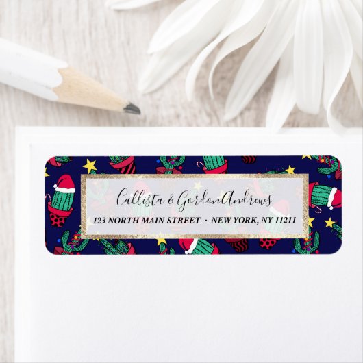 Cute Navy Decorated Cactus Tree Kerstlampjes Etiket (Insitu)