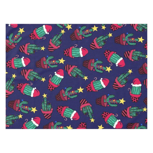 Cute Navy Decorated Cactus Tree Kerstlampjes Tafelkleed (Voorkant (Horizontaal))