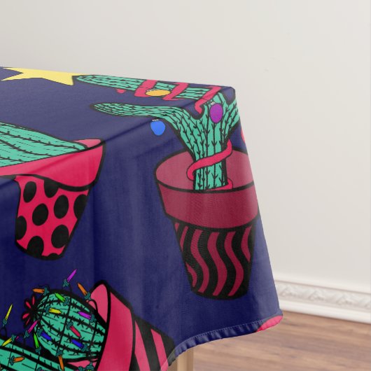 Cute Navy Decorated Cactus Tree Kerstlampjes Tafelkleed (Voorbeeld)