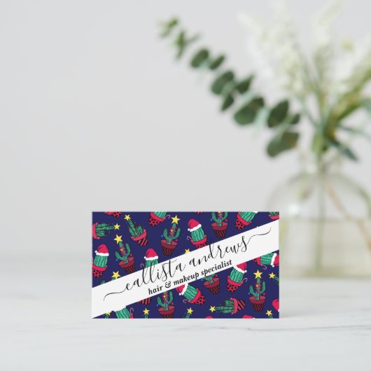Cute Navy Decorated Cactus Tree Kerstlampjes Visitekaartje (Staand voorkant)