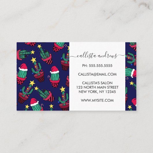 Cute Navy Decorated Cactus Tree Kerstlampjes Visitekaartje (Achterkant)