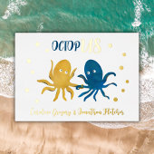 Cute Navy en gouden octopus oceanische bruiloft Folie Uitnodiging
