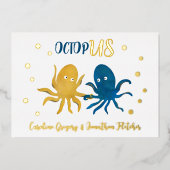 Cute Navy en gouden octopus oceanische bruiloft Folie Uitnodiging (Voorkant)