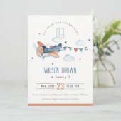 Cute Navy Fly Over Plane Garland Birthday Invite Bedankkaart (Staand voorkant)