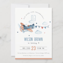 Cute Navy Fly Over Plane Garland Birthday Invite