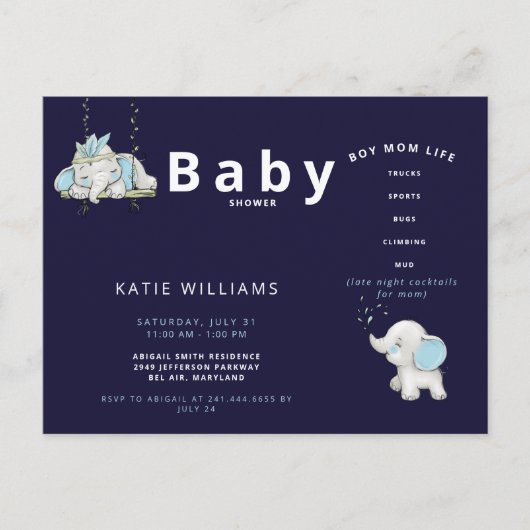 Cute Navy Funny Boy Ma Life Baby shower konounce Aankondigingskaart (Voorkant)