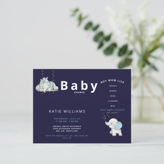 Cute Navy Funny Boy Ma Life Baby shower konounce Aankondigingskaart (Staand voorkant)
