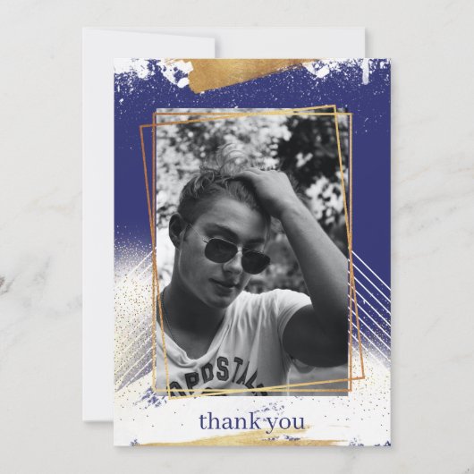 Cute Navy & Gold Framed Afstuderen Hartelijk dank Kaart (Voorkant)