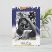 Cute Navy & Gold Framed Afstuderen Hartelijk dank Kaart (Staand voorkant)