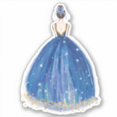 Cute Navy/Gold Princess Dress Cut Vinyl Sticker (Voorkant)