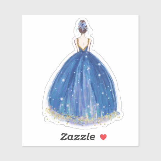 Cute Navy/Gold Princess Dress Cut Vinyl Sticker (Vel)