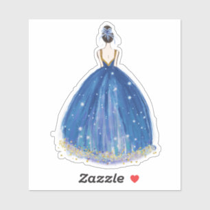 Cute Navy/Gold Princess Dress Cut Vinyl Sticker