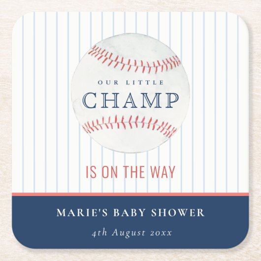 Cute Navy Ons kleine Champ Baseball Baby shower Kartonnen Onderzetters (Voorkant)
