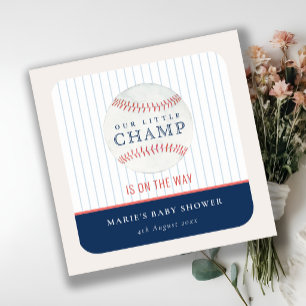 Cute Navy Our Little Champ Baseball Baby shower N Vierkante Sticker