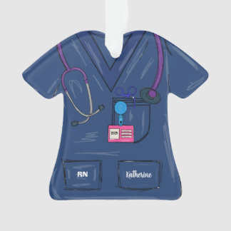Cute Navy Personalized Nurse Scrub Kerstmis Ornament
