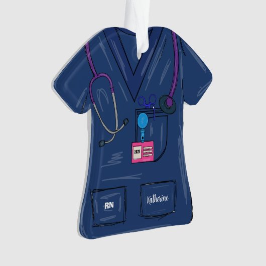 Cute Navy Personalized Nurse Scrub Kerstmis Ornament (voorkant)