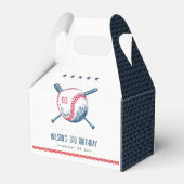 Cute Navy Red Baseball Bat Star Kids Birthday Bedankdoosjes (Achterkant)