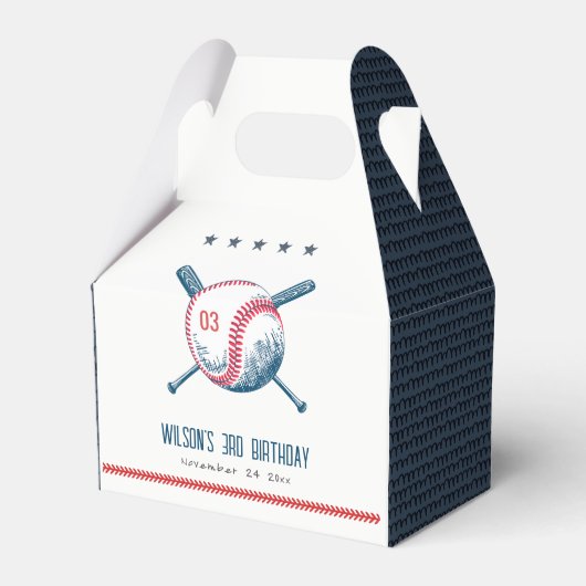 Cute Navy Red Baseball Bat Star Kids Birthday Bedankdoosjes (Voorkant Zijde)