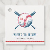 Cute Navy Red Baseball Bat Star Kids Birthday Bedankjes Labels (Voorkant)