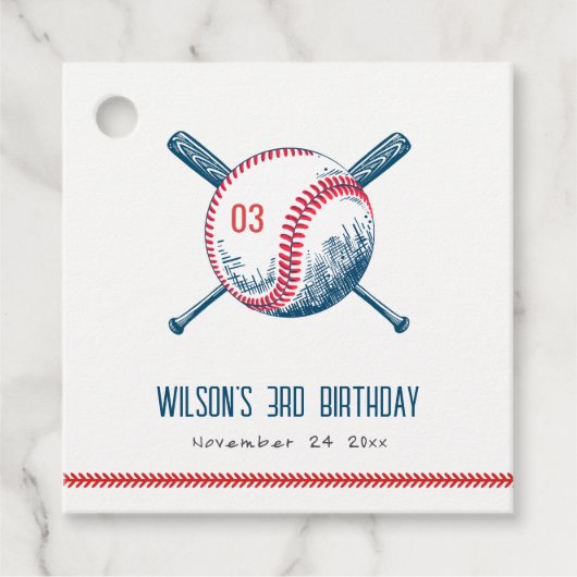 Cute Navy Red Baseball Bat Star Kids Birthday Bedankjes Labels (Voorkant)