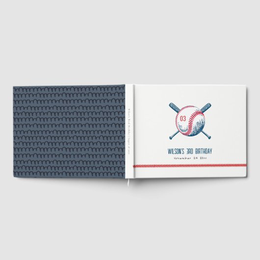 Cute Navy Red Baseball Bat Star Kids Birthday Gastenboek (Volledig)