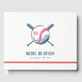 Cute Navy Red Baseball Bat Star Kids Birthday Gastenboek