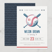 Cute Navy Red Baseball Bat Star Kids Birthday Kaart (Voorkant / Achterkant)