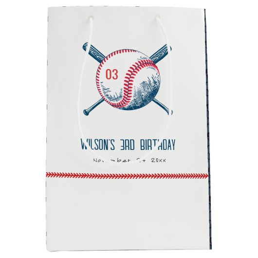 Cute Navy Red Baseball Bat Star Kids Birthday Medium Cadeauzakje (Voorkant)