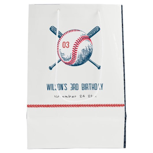 Cute Navy Red Baseball Bat Star Kids Birthday Medium Cadeauzakje (Achterkant)