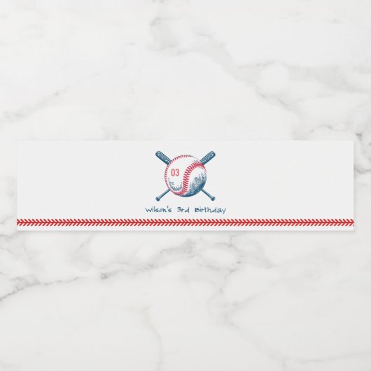 Cute Navy Red Baseball Bat Star Kids Birthday Waterfles Etiket (Enkel label)