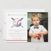 Cute Navy Red Baseball Kinder Foto Birthday Bedankkaart (Voorkant)