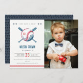 Cute Navy Red Baseball Kinder Foto Birthday Kaart (Voorkant / Achterkant)