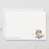 Cute Navy Roest Vliegtuig Teddy Sfeer Sterren Kind Notitiekaartje (Voorkant)