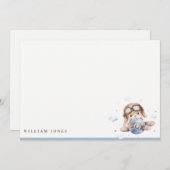 Cute Navy Roest Vliegtuig Teddy Sfeer Sterren Kind Notitiekaartje (Voorkant / Achterkant)