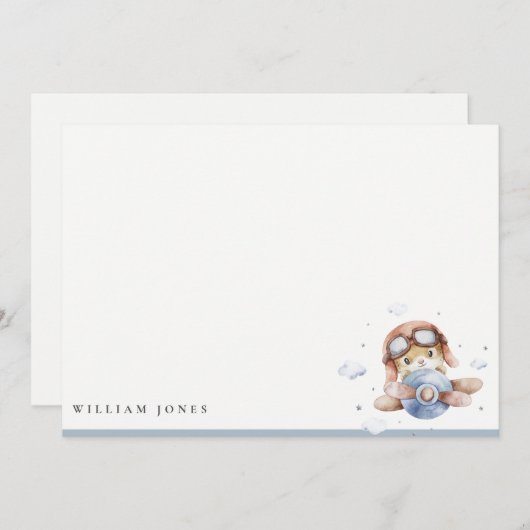 Cute Navy Roest Vliegtuig Teddy Sfeer Sterren Kind Notitiekaartje (Voorkant / Achterkant)