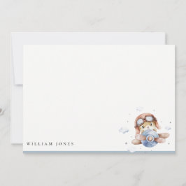 Cute Navy Roest Vliegtuig Teddy Sfeer Sterren Kind Notitiekaartje